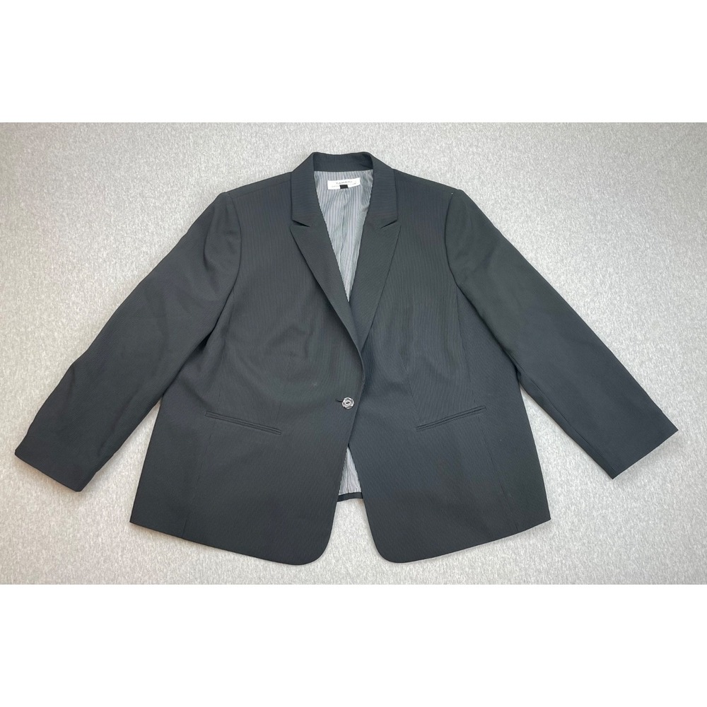 Tahari Blazer Womens 22W Black Striped One-Button Single Breast Lined
